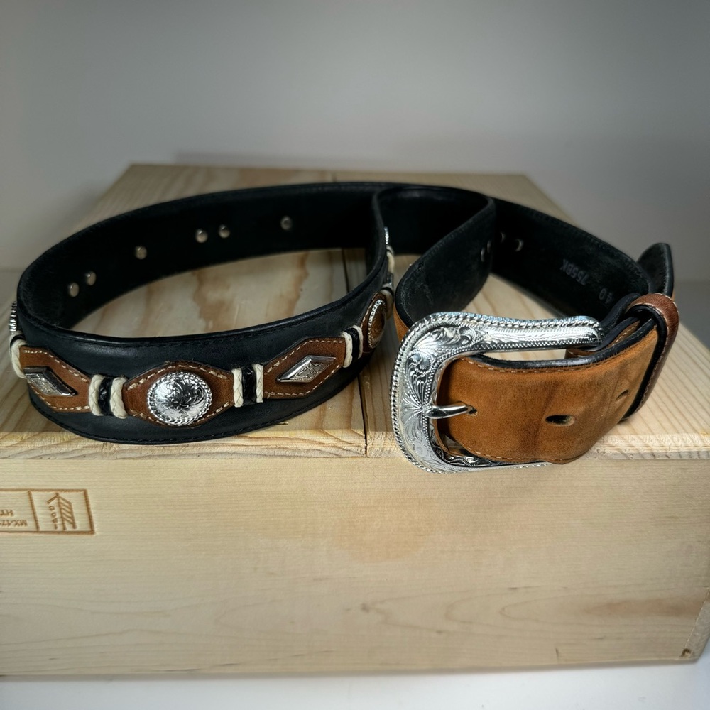 Justin Leather Belt Black Brown Concho Western Cowboy Cowgirl Size 40 EUC VTG